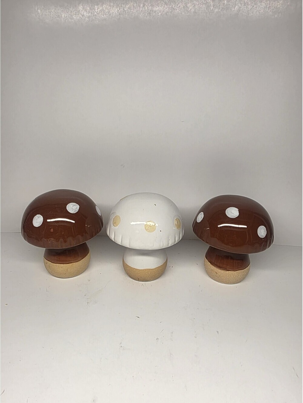 Lot Of 3 Ceramic Mushrooms 4 Inches Tall Spring Garden Decor